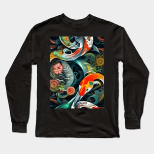 Beautiful Abstract Floral Yin Yang Of Koi Fish Long Sleeve T-Shirt